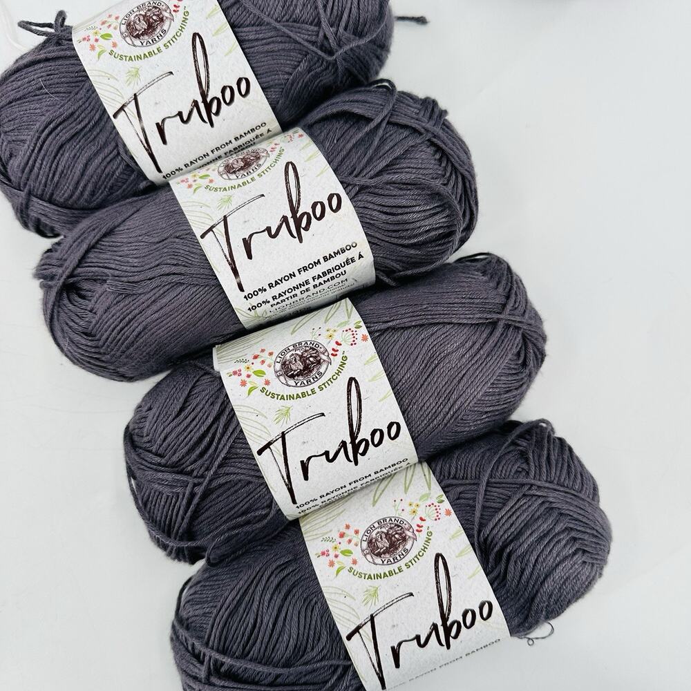 4 Lion Brand Truboo Yarn SLATE GRAY 100% Rayon From Bamboo DK Weight Sustainable